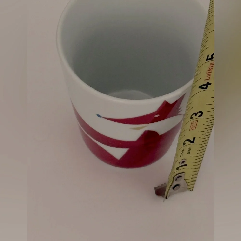 Starbucks Coffee 2012 CHRISTMAS Red/ White FOX & BIRD Coffee Cup Mug 12oz